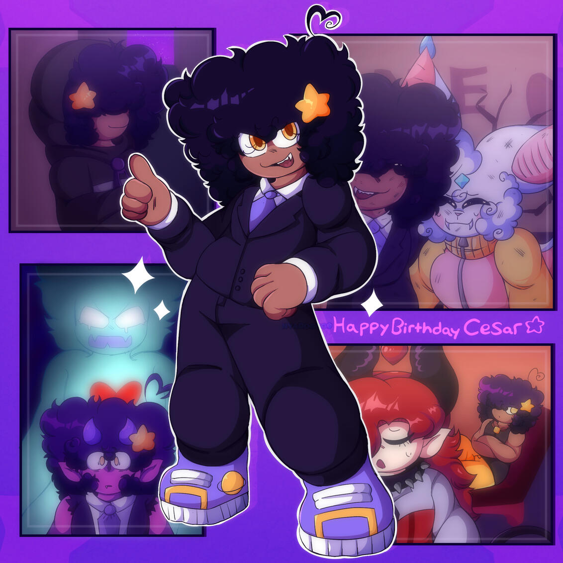 "Drawn for one of Cesarfever's 100 Birthdays" (Characters in Art Credits: "Cesarfever_")
