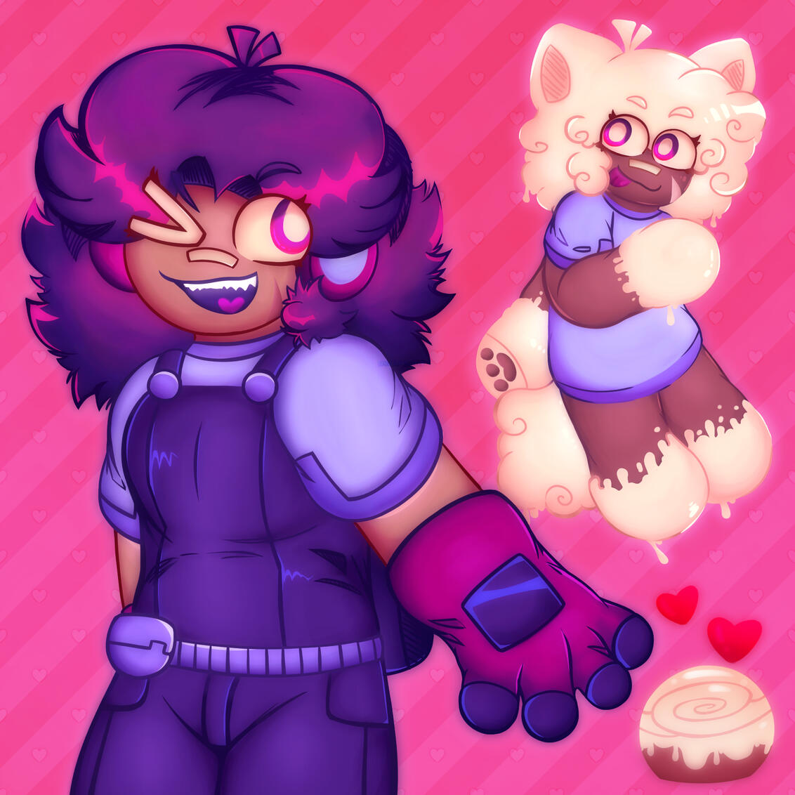 "Fevertober Day 21: DM/CM. Roll's Birthday happen to be around this time and I admire her a lot, hence how I ended up drawing something nice for her birthday on this prompt. I hope she had a great birthday :)" (Characters in Art Credits: "Roll_Cinnam0n")